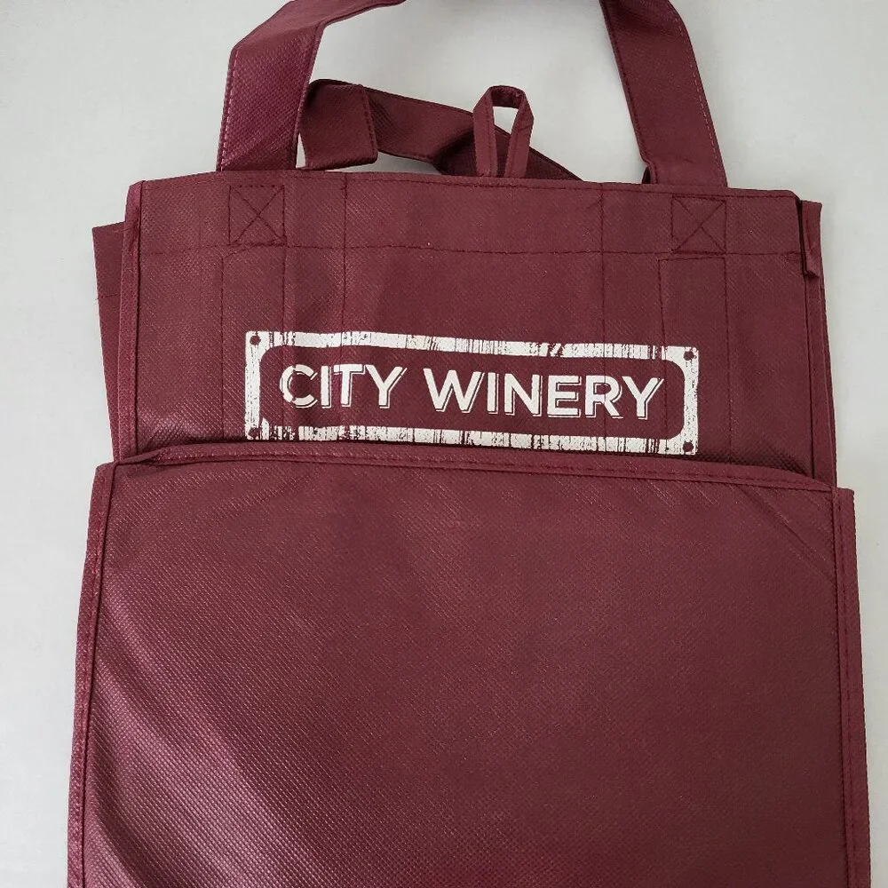 6 Wine bottle Fabric Reusable Eco Friendly Bag City Winery Burgundy